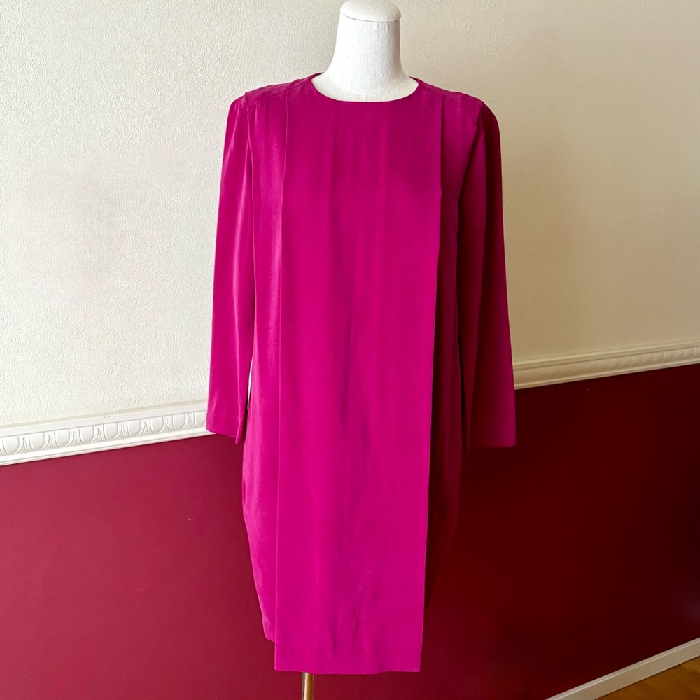 Sportmax Max Mara Silk Dress 8 Fuchsia Sheath Pockets Minimalist Italy Designer